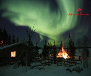 Aurora-Borealis-with-tipi-Yellowkife-Vacations